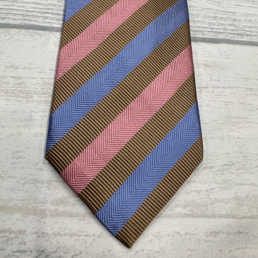 JZ Richards Neck Tie Silk Pink Blue Stripes‎ Made in USA Mens Business Work